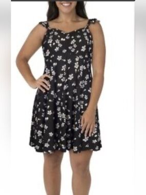 Black Floral Ruffle Shoulder Strap Mini Dress